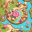 Placeholder: lollipop into cartoonist lake style model isometric top view for mobile game bright colors, color render hyper, lovely, surreal solid chocolate land with candies asset, cartoonist, toon, has some sands edges for a mobile game level map without terrains middle details, portrait top closer view