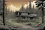 Placeholder: camp, forest, post-apocalypse, front view, comic book, cartoon