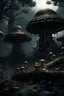 Placeholder: scary dark mushroom city in the forest