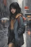 Placeholder: Girl going through a rainy city.