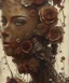 Placeholder: an abstract painting of rusted metal and flowers, portrait, rust, scaffolding, iron cladding, decay, mixed media, textured, anatomically correct, beautiful perfect face, sharp focus, highly detailed