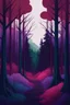 Placeholder: forest in dark red and purple trees and dark green and dark blue colors only, thin lines draw style