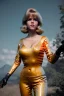 Placeholder: Ultra Realistic retro sci-fi portrait image from 1960, spaceship, sweet young Jane Fonda, tight latex suit, weapon, fighting stance, soft color, highly detailed, unreal engine 5, ray tracing, RTX, lumen lighting, ultra detail, volumetric lighting, 3d, finely drawn, high definition, high resolution.
