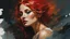 Placeholder: muscular russian woman 28yo with red hair, on a pinup poster : dark mysterious esoteric atmosphere :: digital matt painting with rough paint strokes by Jeremy Mann + Carne Griffiths + Leonid Afremov, black canvas