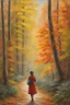 Placeholder: Painting of a girl in an autumn forest, oil pastel style, fine detail, by Thomas Kinkade