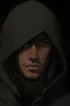 Placeholder: Portrait of a young male with long hair, and tan skin color, wearing a hood, drawn in Yoji Shinkawa style.