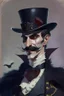 Placeholder: Strahd von Zarovich with a handlebar mustache wearing a top hat giving thanks