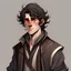 Placeholder: DND lean young male half-elf rogue, short wavy deep mocha hair, inconspicuous common clothes