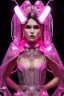 Placeholder: Portrait cyberpunk bride in skin-tight ornate neon pink dress with silver filigree, full body shot, full-color long shot