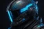 Placeholder: Someone wears a black glass Cyberpunk helmet , full helmet cover , Changshan, black and blue color, cyberpunk drawing style, neon, intricate details, highly detailed, high details, detailed portrait, masterpiece,ultra detailed, ultra quality