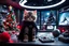 Placeholder: fluffy big eyed kitty sith lord in the command centre in second death star with view to a star wars planet, and christmas tree and sith gifts, cinematic eye view