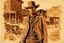 Placeholder: double exposure of young squinting Clint Eastwood as a gunslinger, hat, old west garb, double exposure movie poster art by Drew Struzan, detailed abandoned dusty old west town in the background, by Andreas_Lie, akihiko_yoshida, Dan_Mountford, Sergio_Leone, ambient lighting, grainy photo layering, ink splatter, ink drip, trending on artstation, double exposure, photo layering.