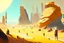 Placeholder: Sunny day, people, rocks, sand, distant modern city