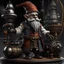 Placeholder: A grey-skinned gnome mad scientist with steampunk clothing and accessoirs, standing on a pirate ship with a flintlock pistol in his hand