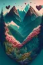 Placeholder: mountains and forests with hearts