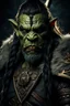 Placeholder: portrait of an orc king.braided hair and unique eyes. grimacing. Half of his head is shaved. wearing ornaments. Carrying a battleaxe. High resolution. 4K. 8K. Dark Fantasy style.