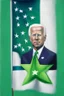 Placeholder: "painting of joe biden with green flag with white square and green star. "esperanto flag""