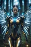 Placeholder: Close up Facing Front night photography Beautiful Angel woman cyborg cybernetic ,futuristic warframe armor, straddle wings in Magical Forest full of lights colors, Photography Art Photoshoot Art Cinematic Soft Blur Colors