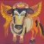 Placeholder: cow with hands and wings in Indian painting style