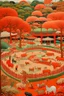 Placeholder: A tannish orange colored arena grounds with animals painted by Qiu Ying