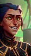 Placeholder: A woman has tanned skin. Her face, marked by the years, is always smiling, showing her superiority in the eyes of others. She is dressed in a steel armor with a few pieces of yellow and green fabric sticking out.