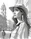 Placeholder: side view of tourists portrait pen line sketch Inspired by the works of Daniel F. Gerhartz, with a fine art aesthetic and a highly detailed, realistic style