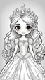 Placeholder: black and white, ((white background,)) coloring drawing page, cartoon, line art, beautiful cute princess, beautiful dresses, with cute hair and eyes, crystals and diamond, sparkles background,