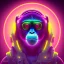 Placeholder: A beautiful portrait of a cyborg monkey purple neon color scheme, high key lighting, volumetric light high details psychedelic background