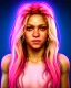 Placeholder: portrait, Shakira, blonde artist, Realistic image, drinking a strawberry milkshake, pink line make-up, sweat, fog, goddess style, Neon colors, leds. Color background, photo studio, concept art, smooth, unreal engine 5, god lights, ray tracing, RTX, lumen lighting, ultra detail, volumetric lighting, 3d, finely drawn, high definition, 4k.