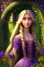 Placeholder: Princess Rapunzel, with a very beautiful and symmetrical face, with a charming look, with a very wonderful dress, in a very beautiful garden