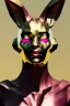 Placeholder: Medium Close Up Portrait, Front image. cyberpunk, rabbit mask, Afro woman, pink hair. Titanium suit. Red, black, gold, color. Cyber style. Color background, photo studio. Avatar image, highly detailed, concept art, smooth, unreal engine 5, god rays, ray tracing, RTX, lumen lighting, ultra detail, volumetric lighting, 3d, finely drawn, high definition, high resolution.