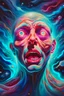 Placeholder: Busch painting style A big scary face out of A nightmare from light." Stars are holes in the fabric of reality, from which a blinding, painful light pours. Nebulae resemble phantasmagorical visions.covering both ears with hands