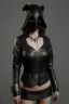 Placeholder: executioner in black leather, mature woman, masked eyes, cleavage, evil, angry, steam punk, 8k,dark