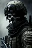 Placeholder: A soldier in the game modern warfare, he wears a BLACK skull helmet that covers his face, he is a rifleman, and his callsign is Titan.