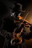 Placeholder: shadow buffoon with a violin, controlling the souls of people