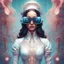 Placeholder: monalisa haute couture, white, intricate details, pastel colors, futuristic outfit, gorgeous, weird, serious with VR glasses,motif de circuit imprimé brillant sur la peau, particules de lumière art conceptuel, par Alberto Seveso, Cyril Rolando, Dan Mumford, Art visuel significatif, Peinture détaillée, Illustration numérique, Unreal Engine 5