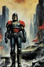 Placeholder: [2000 AD (1977)] With each step, Dredd's presence seemed to radiate a peculiar blend of authority and whimsy. The weight of his customary helmet was replaced by the burden of bringing joy and goodwill to the city he had sworn to protect. It was a sight that no one could have predicted. As Judge Berry approached, she couldn't help but admire Dredd's audacity. In the face of the city's relentless turmoil, he dared to bring a momentary respite, a glimmer of joy amidst the perpetual struggle. It was