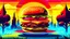 Placeholder: Stylized Illustration of a tasty Burger on a plate infront of graveyard