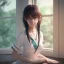 Placeholder: Anime girl studying in room, perfect face, window, nature, anime style, unreal engine 5, studio lighting