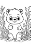 Placeholder: cute coloring page, sketch style, cute baby bearin the wood, cute cartoon, white and black, withe background, no shadows, outline.