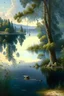 Placeholder: A painting of a beautiful place with a clear lake and trees beneath it