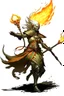 Placeholder: Air genasi from dnd with ashesen skin and asian flowing hair on head holding a Flaming spear in Monk attire with ash giant symbolism more ash less fire