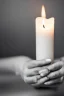 Placeholder: close up photography of female hands holding strong a very long burning wax candle, in a dark room, ambient occlusion, photorealistic