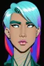 Placeholder: asian androgynous person, in 80's comic illustration, piercings,rainbow hair, androgynous look, epic colour treatment, cinematic colour treatment