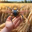 Placeholder: A colorful insect on a child's palm with a background of a hay field, an insect, a weta disney pixar, an insect, a still image of a weta disney, a weta disney, which looks like an insect, a portrait of an insect, a picture of a crazy wasp, a 3D rendering of a complex wasp, Folded Insect Forearms, Weta, Giant Insects, Weta Studio, Thopter from magic the collection