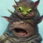 Placeholder: dungeons and dragons, fantasy, goblin, king, portrait, face, close up, red skin, watercolour, blue nose, hobgoblin