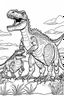 Placeholder: A coloring page, white background I scene of a T-Rex family greeting the morning sun together, with the parents and offspring basking in the warm sunlight as they begin their day. ink drawing clipart, simple line illustrations, colored