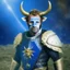 Placeholder: portrait President Macron as a space barbarian bovine-person