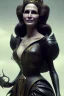 Placeholder: Julia Roberts as evil queen in black leather gown, evil, busty, cleavage, curvy, angry, stern look. character design by cory loftis, fenghua zhong, ryohei hase, ismail inceoglu and ruan jia. unreal engine 5, artistic lighting, highly detailed, photorealistic, fantasy