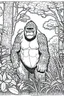 Placeholder: Outline art, no shading, gorilla full body in the garden, cartoon style, black and white, low detail, --ar 9:11